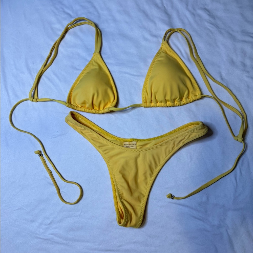 White Fox yellow Bikini Top Medium and Bottoms Small